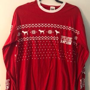Red and white PINK long sleeve t-shirt